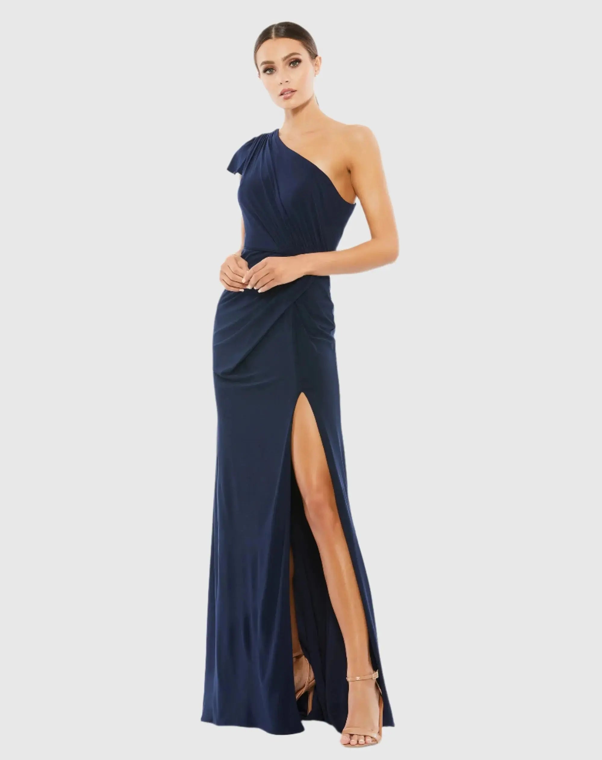 Ruffled One Shoulder Draped Gown - Mac Duggal