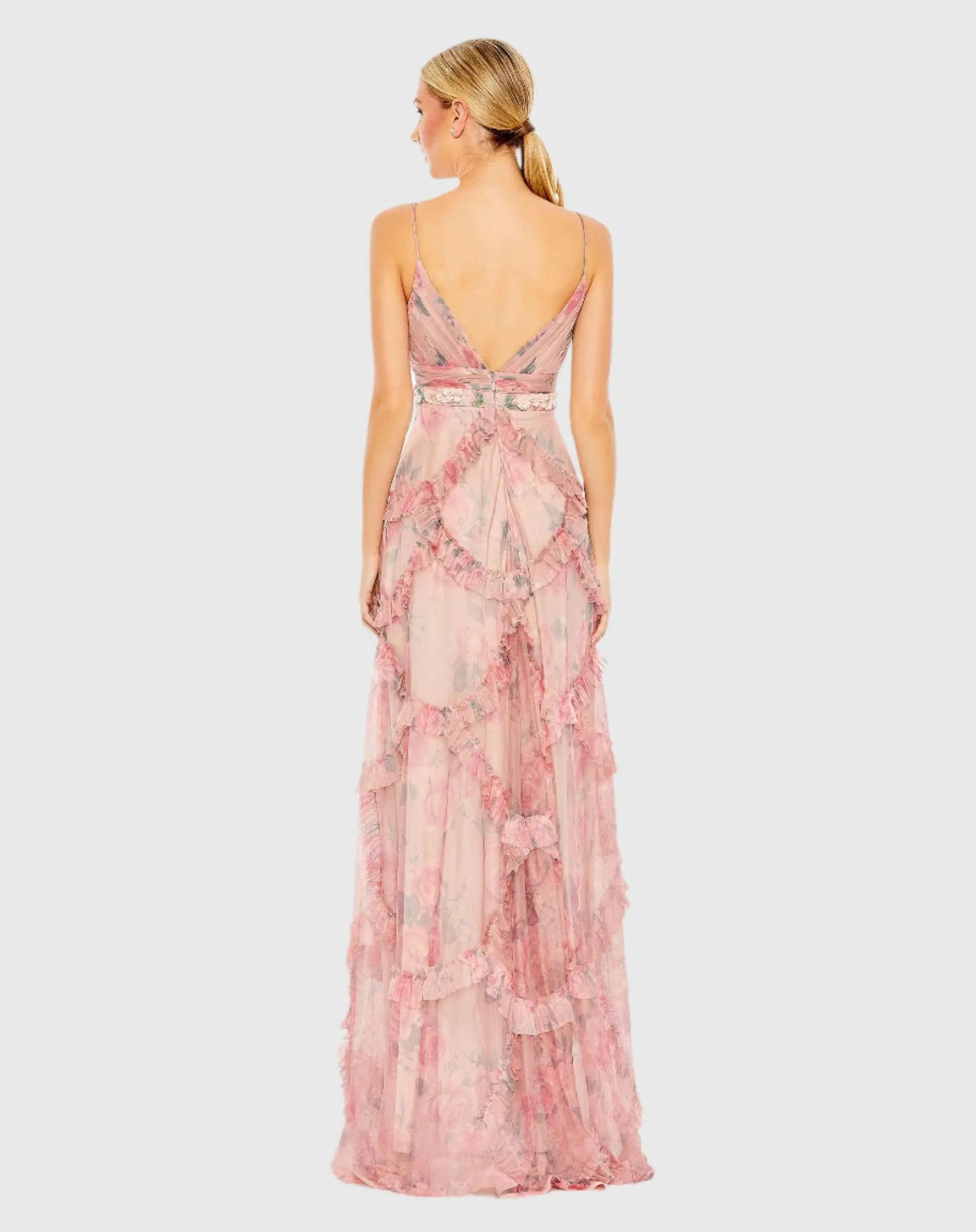 Ruffled Sleeveless V Neck A Line Gown - Mac Duggal