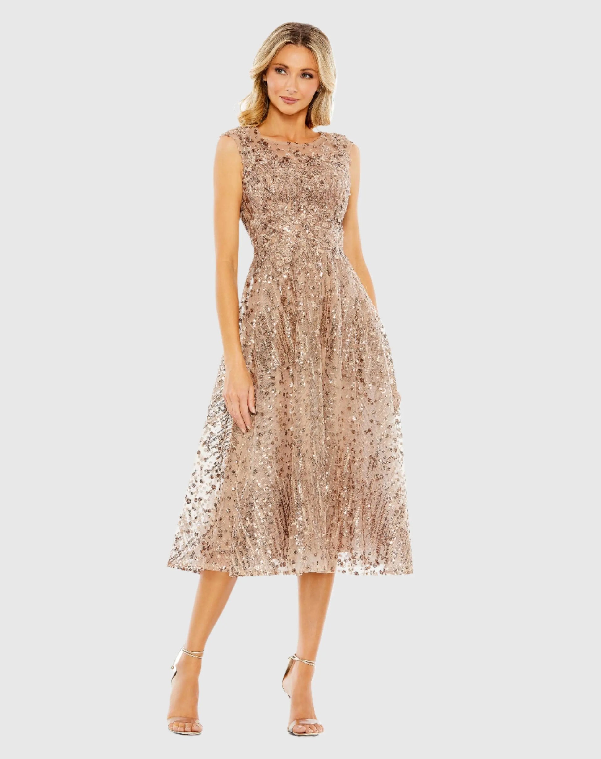 Mac Duggal Sequined Cap Sleeve Fit and Flare Dress, 2 / Bronze Mac Duggal Sequined Cap Sleeve Fit and Flare Dress, 2 / Bronze