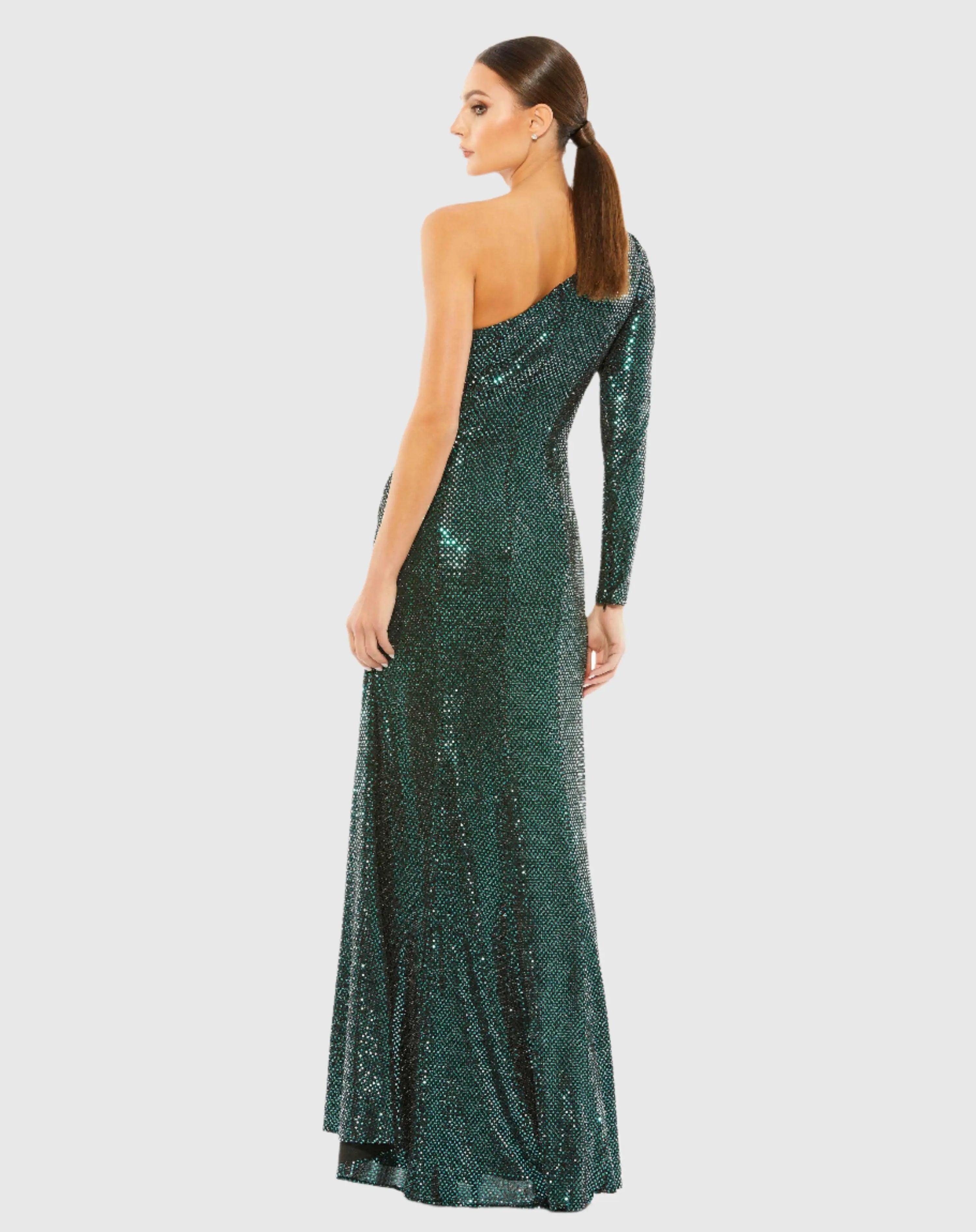 Sequined One Sleeve Draped Gown - Mac Duggal