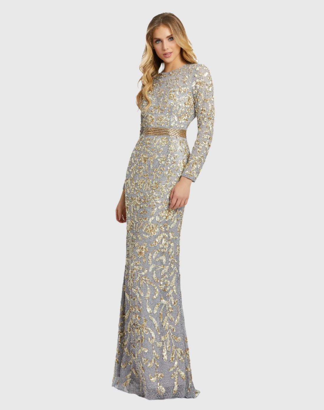 Mac Duggal Allover Sequin Gown - Platinum/Gold - Size 4 Mac Duggal Allover Sequin Gown - Platinum/Gold - Size 4