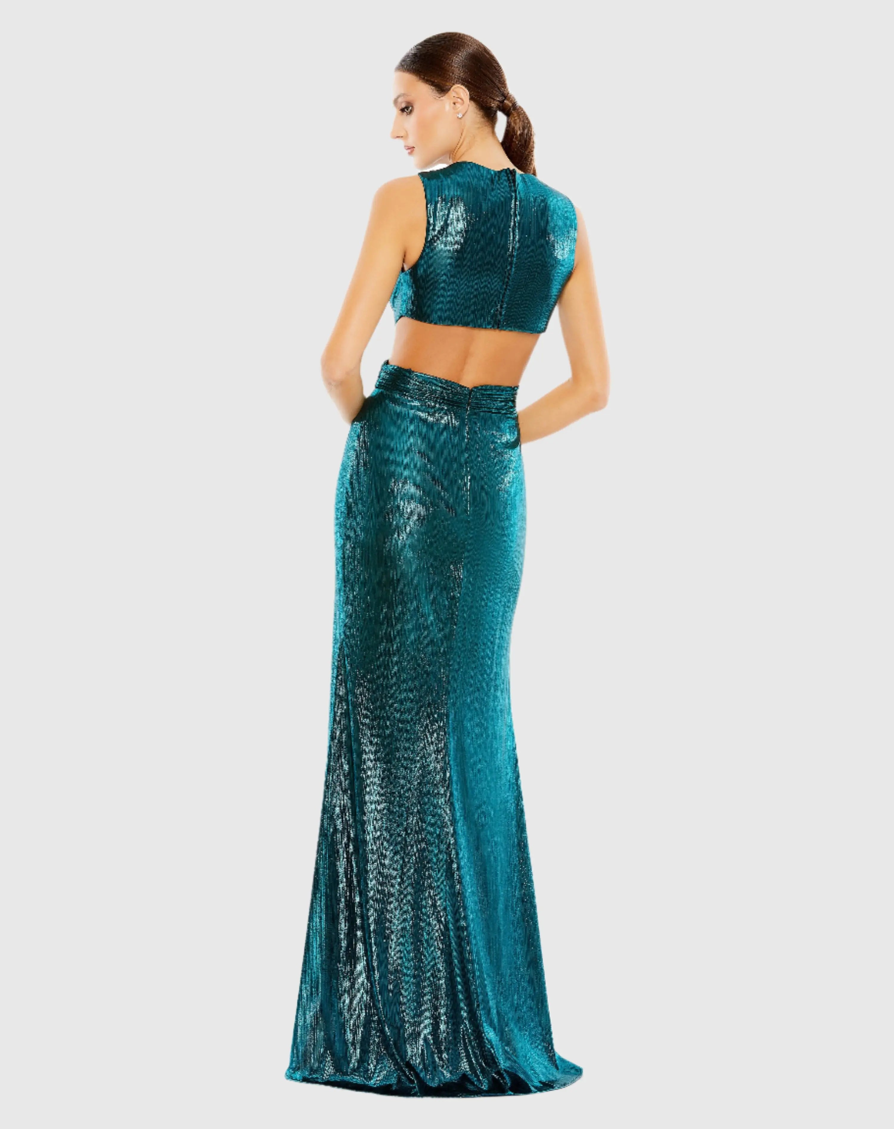 Teal Metallic Cut Out Gown - Mac Duggal