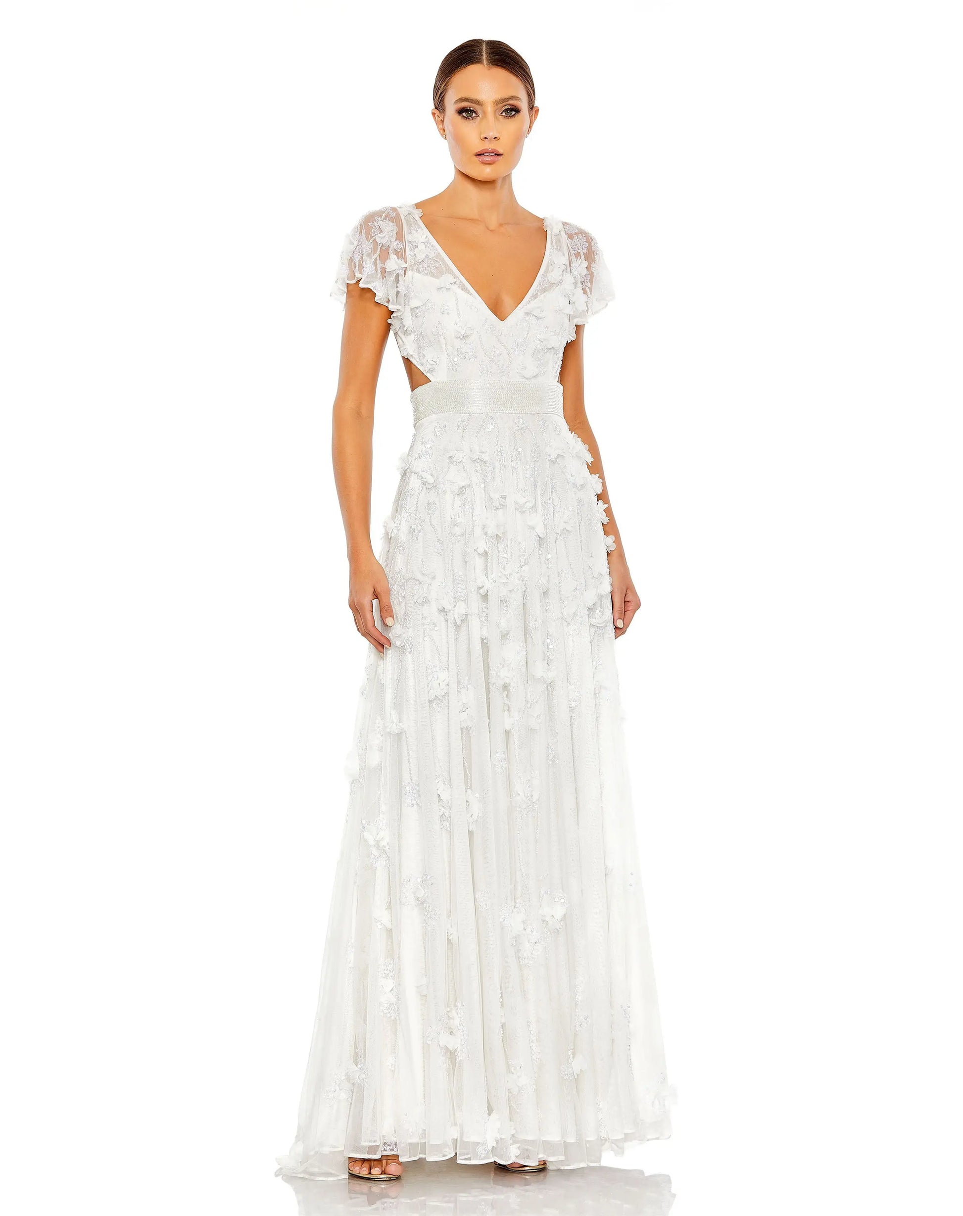 Mac Duggal Lace-up Asymmetrical Side-slit Embellished-hem Dress Embellished Lace Up Flowy Gown Mac Duggal Lace-up Asymmetrical Side-slit Embellished-hem Dress Embellished Lace Up Flowy Gown