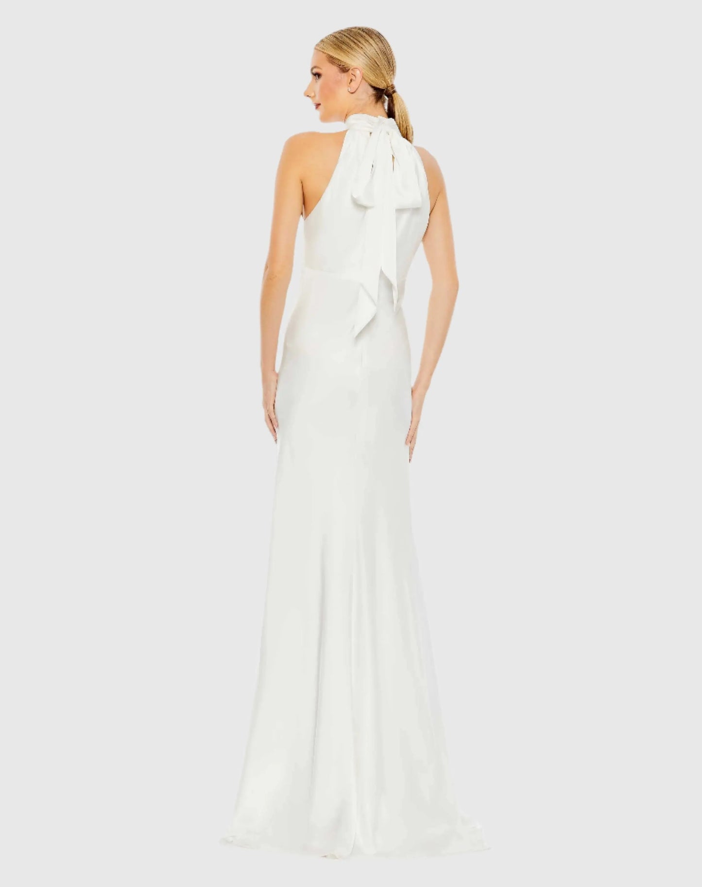 White Keyhole Halter Empire Waist Gown - Mac Duggal