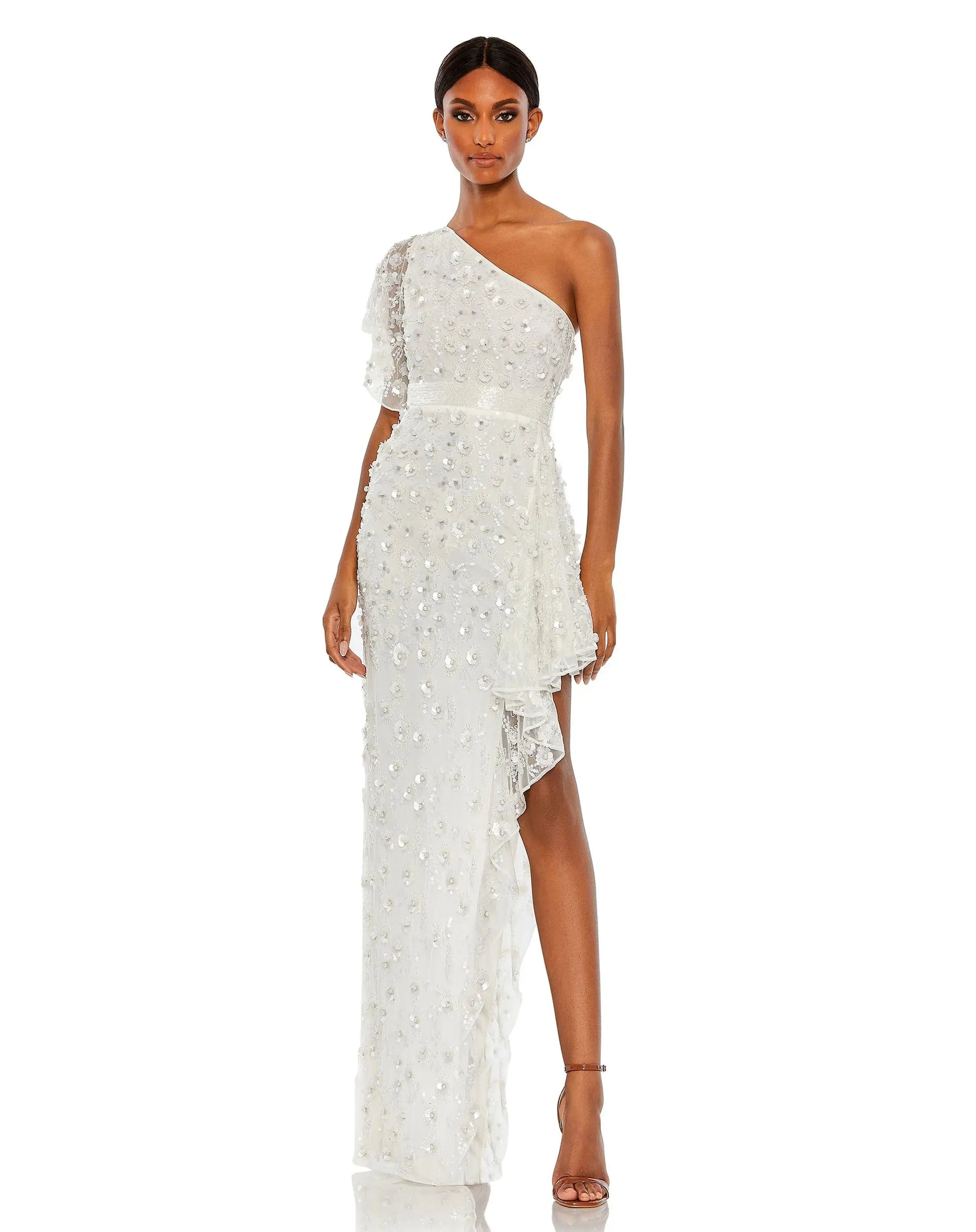 One Shoulder Beaded Embellished Gown with Asymmetrical Hem - Mac Mac Duggal One Shoulder Beaded Embellished Gown with Asymmetrical Hem - Mac Mac Duggal