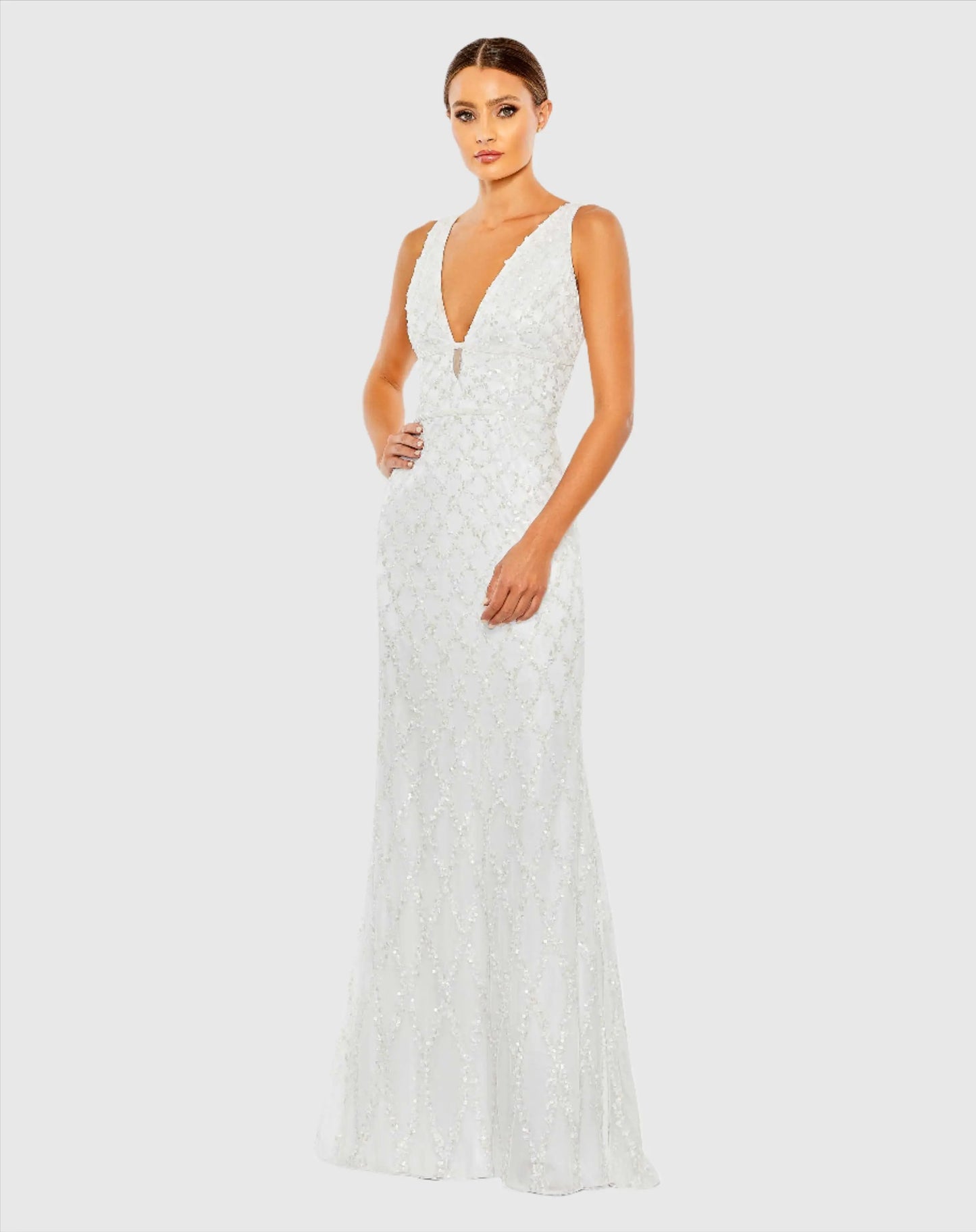 Sequined Plunge Neck Sleeveless Column Gown